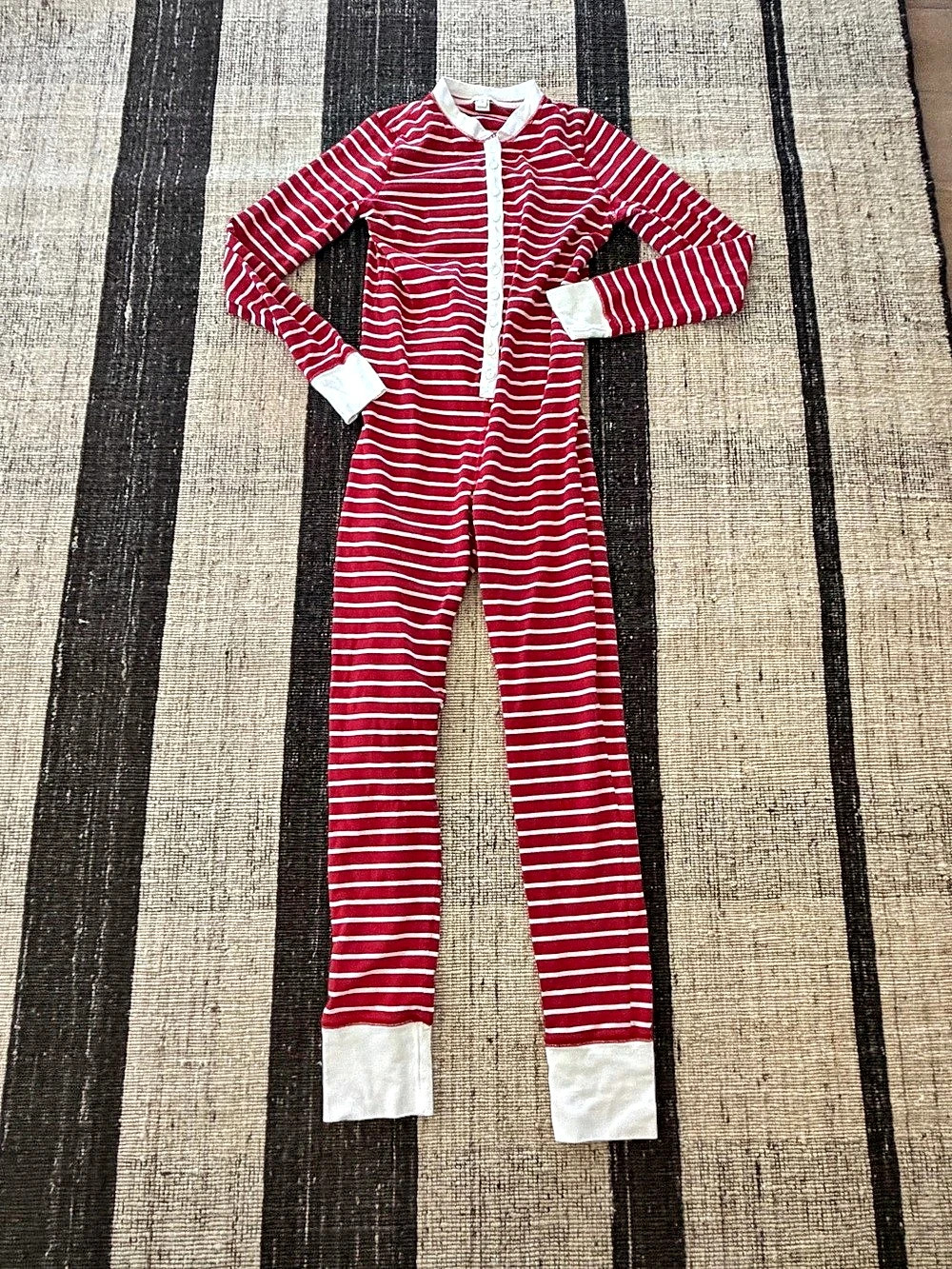 J.Crew Red White Striped Thermal Sleepwear Jumpsuit Pajamas Small